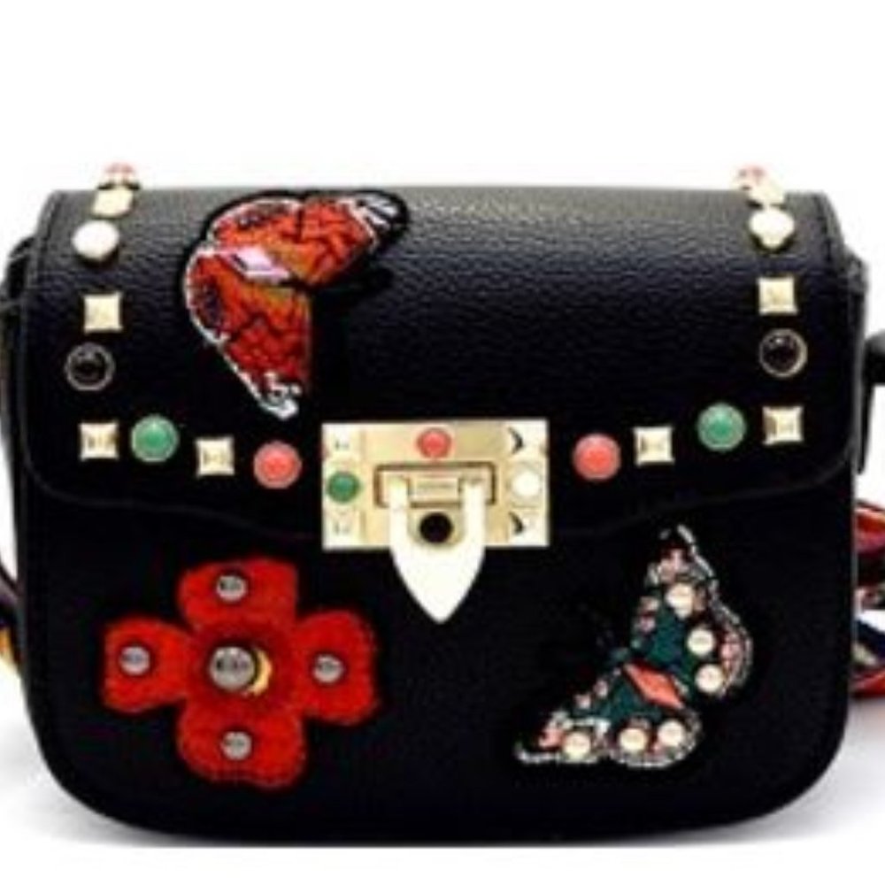 Flower and Butterfly Embroidery Aztec Crossbody